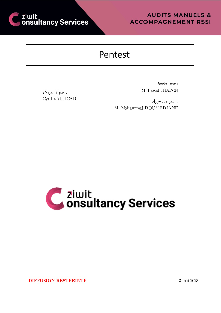 Rapport test d’intrusion, appelé aussi Pentest